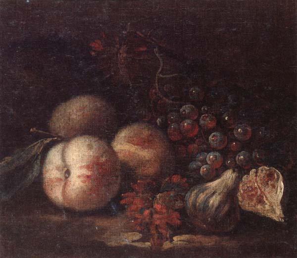  Still life of peaches,figs and grapes